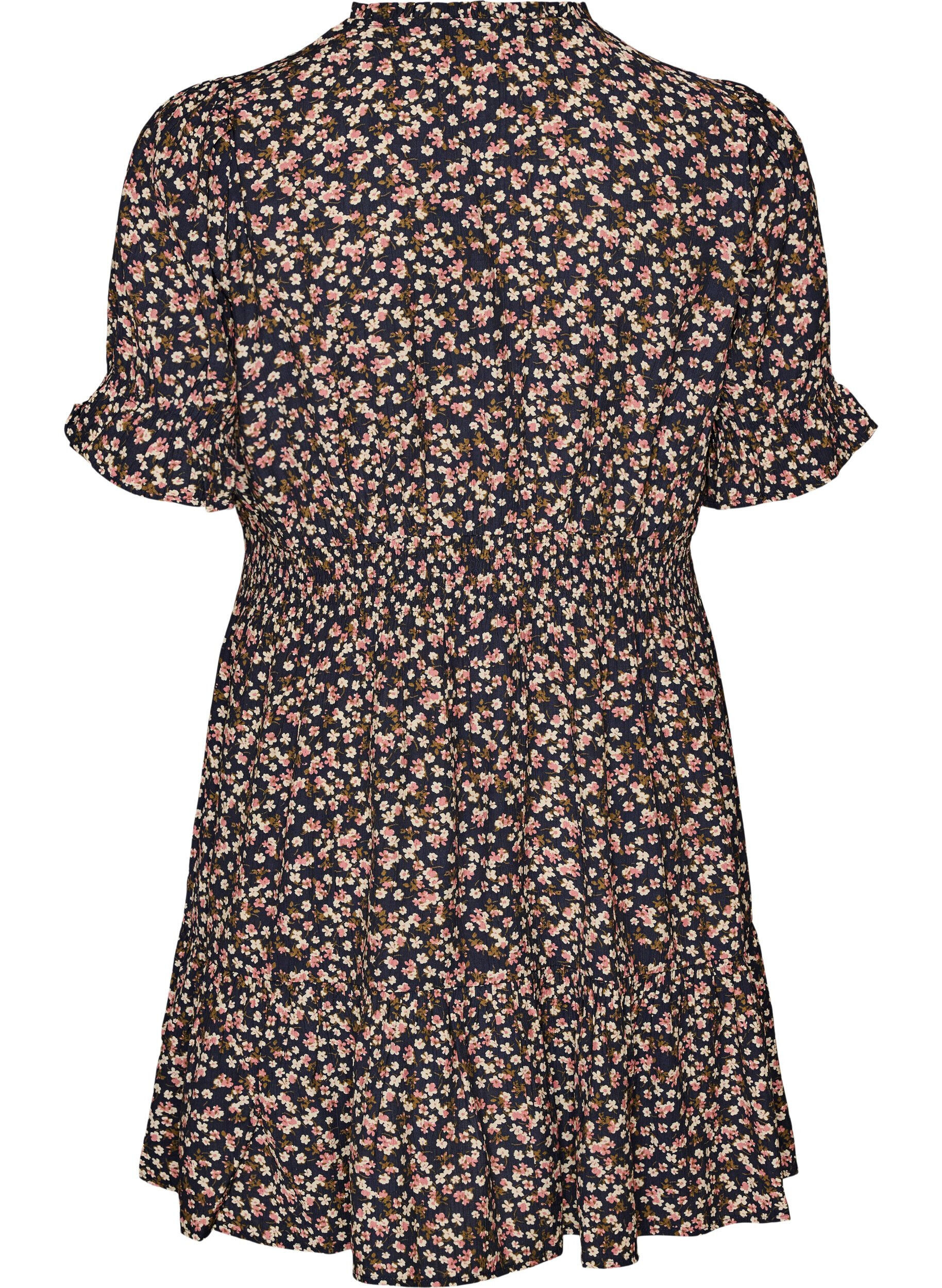 ZizziKurzes Kleid aus Viskose mit R&uuml;schendetails, Blau, Packshot image number 1