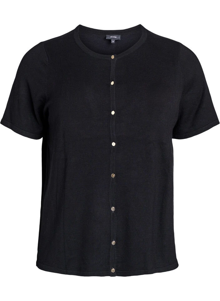 Kurz&auml;rmelige Strickjacke aus Viskose, Schwarz, Packshot image number 0