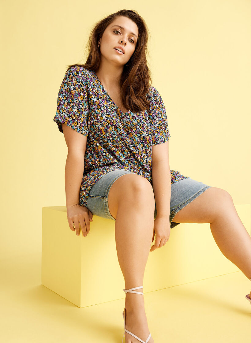 Kurzarm Viskosetunika mit Blumenprint, Ditsy AOP, Image image number 0