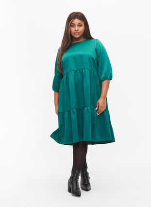 Kleid mit Rückenausschnitt und 3/4-Ärmeln, Evergreen, Model image number 3