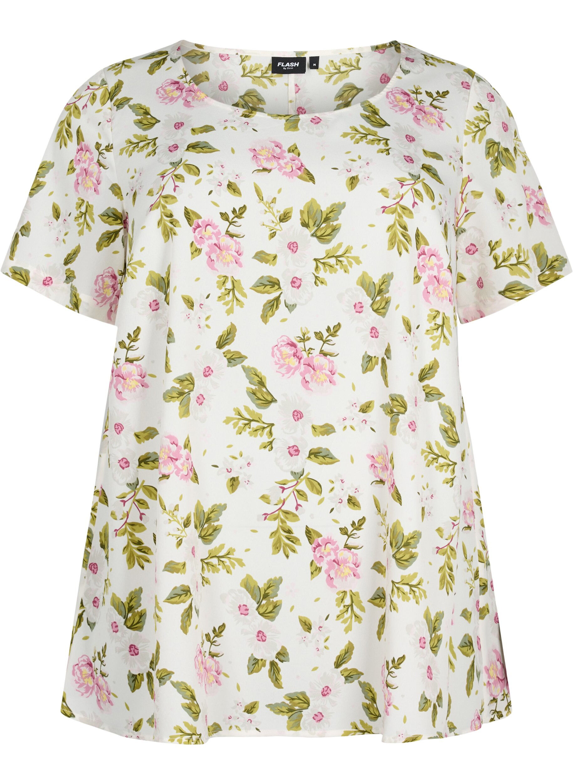 Zizzi FLASH - Bluse mit kurzen &Auml;rmeln und Print, Off White Flower, Packshot image number 0