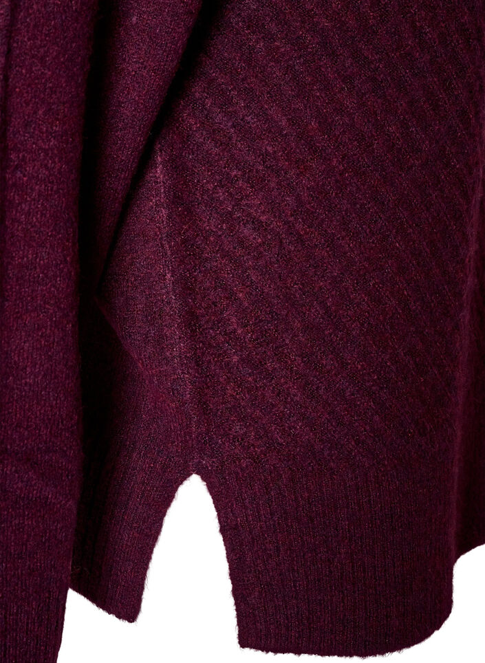 Strickbluse mit V-f&ouml;rmigem Rippenmuster und Schlitzen, Rot, Packshot image number 3