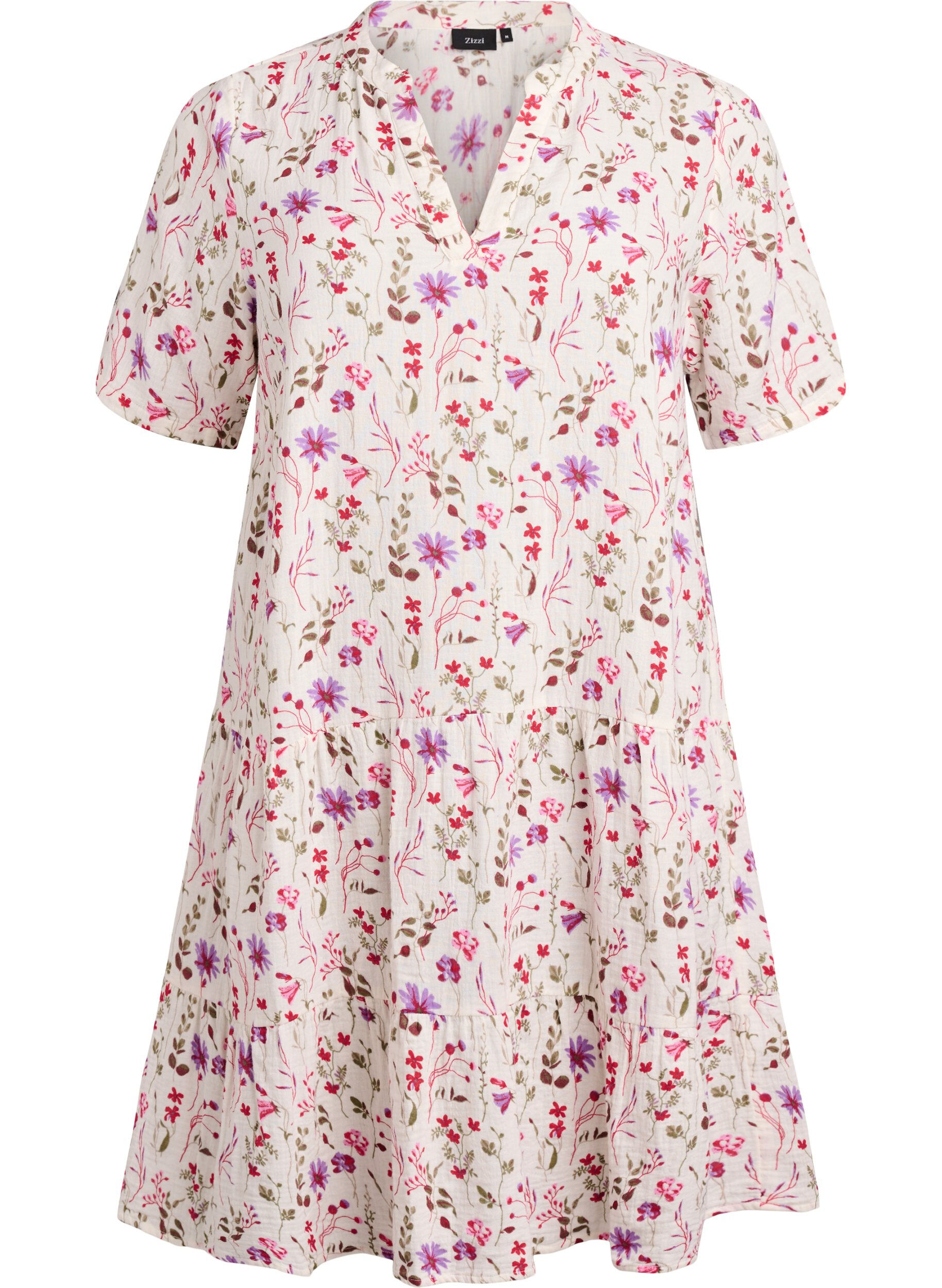 ZizziKurzes A-Linien-Kleid aus Baumwollmusselin, Beige, Packshot image number 0