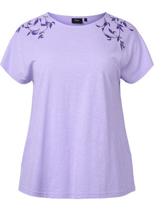 T-Shirt aus Baumwolle mit Blattprint, Lavender C Leaf, Packshot image number 0