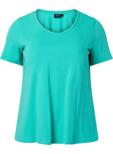 Einfarbiges basic T-Shirt aus Baumwolle, Aqua Green, Packshot image number 0