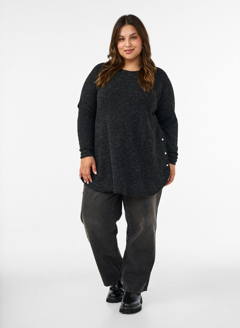 Lange Strickbluse mit Kugelkn&ouml;pfen, Grau, Model image number 1