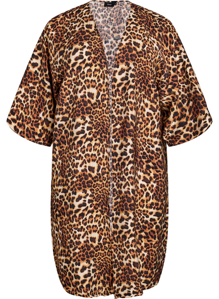 Viskose-Kimono mit 3/4-&Auml;rmeln, Braun, Packshot image number 0