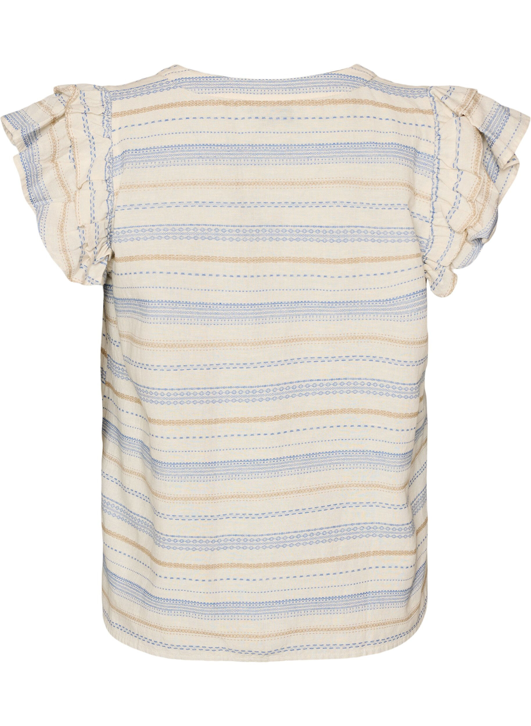 Zizzi&Auml;rmellose Bluse mit R&uuml;schen und gemusterten Streifen, Vanille, Packshot image number 1