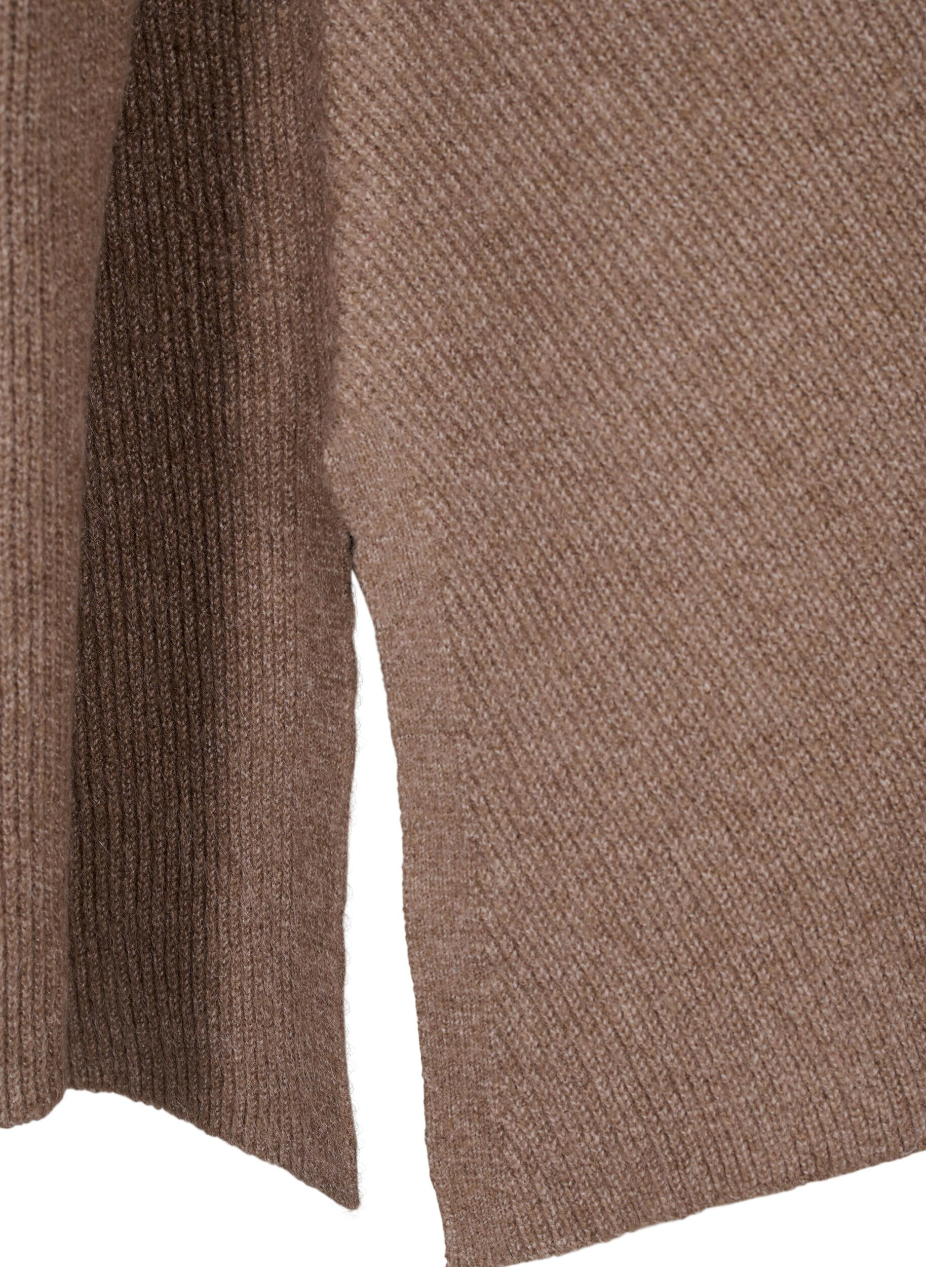 Zizzi Melange-Pullover mit Seitenschlitz, Walnut/White Mel., Packshot image number 3