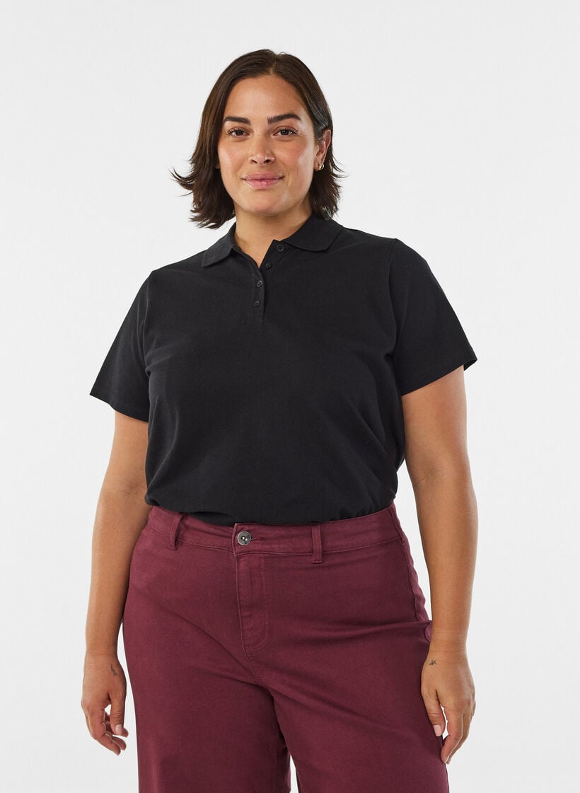 Poloshirt mit kurzen &Auml;rmeln, Schwarz, Model image number 0