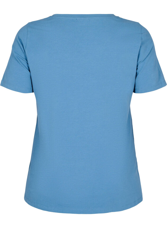 Einfarbiges basic T-Shirt aus Baumwolle, Blau, Packshot image number 1