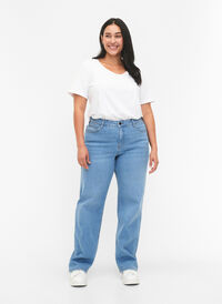 Gemma Jeans mit hoher Taille und gerader Passform, Light blue, Model