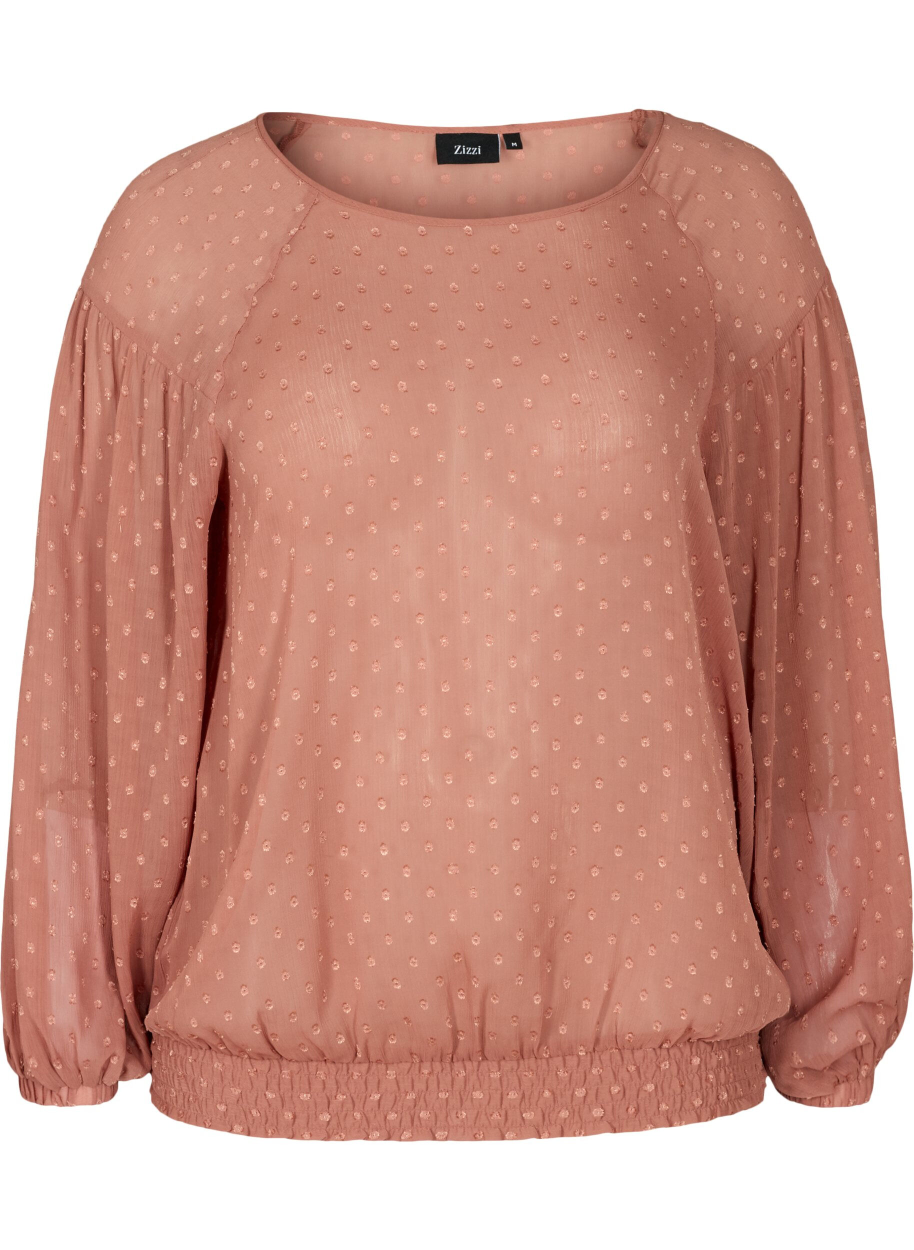 Zizzi Gesmockte Langarm Bluse mit Mesh, Burlwood, Packshot image number 0