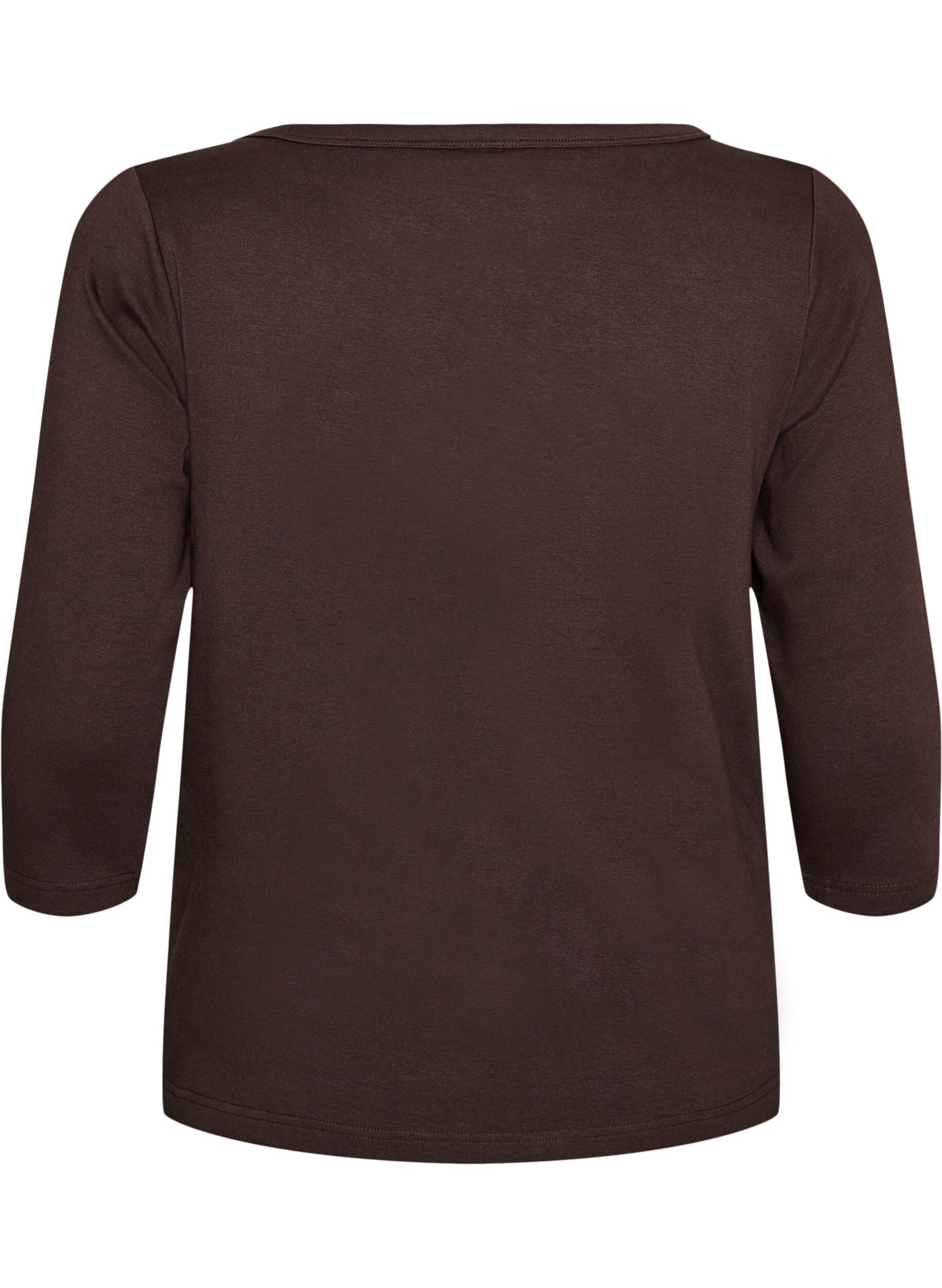 ZizziBasic-T-Shirt mit U-Boot-Ausschnitt und 3/4-&Auml;rmeln, Braun, Packshot image number 1