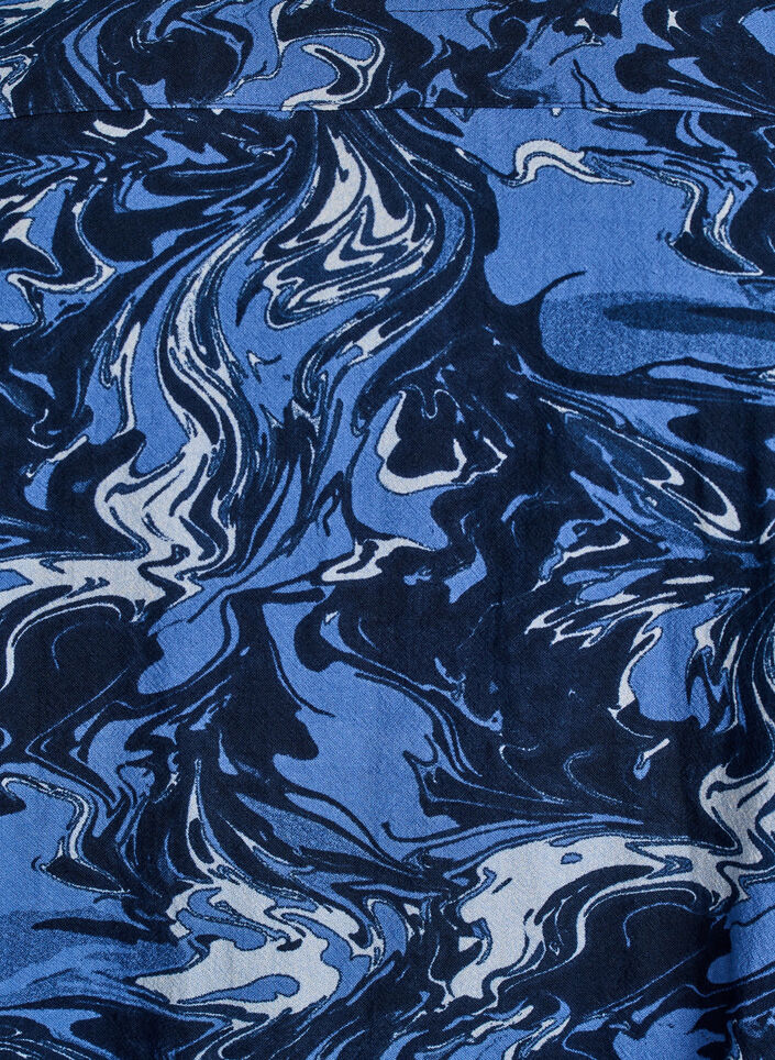 Kurzes Baumwollkleid mit Gummisaum und langen Ärmeln, Blau, Packshot image number 2