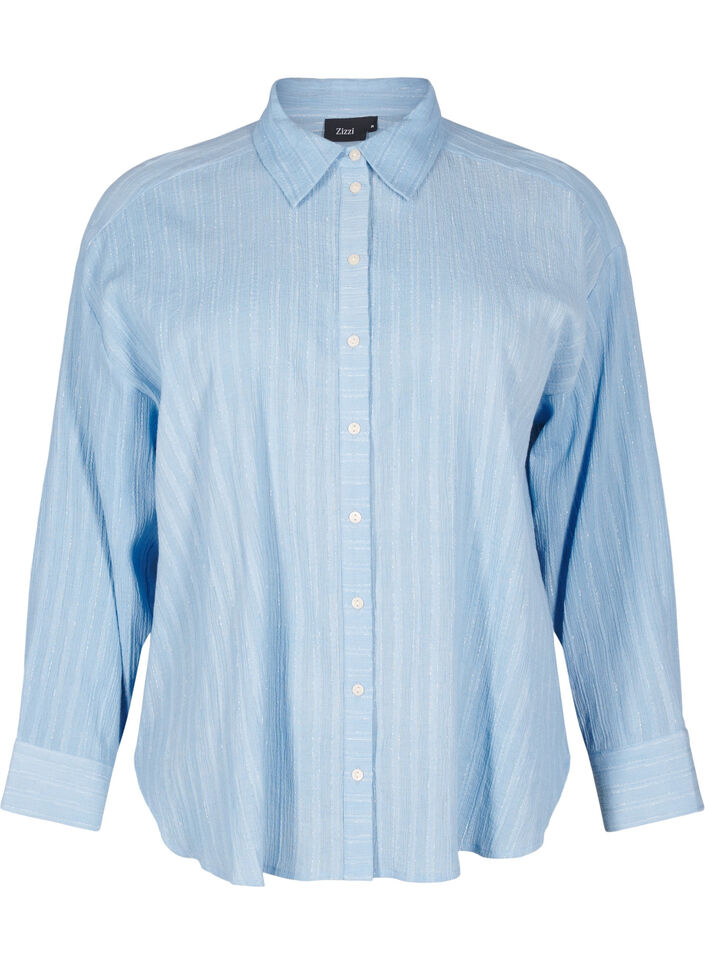 Lockere Bluse mit Streifenstruktur und Glitzerfaden, Blau, Packshot image number 0