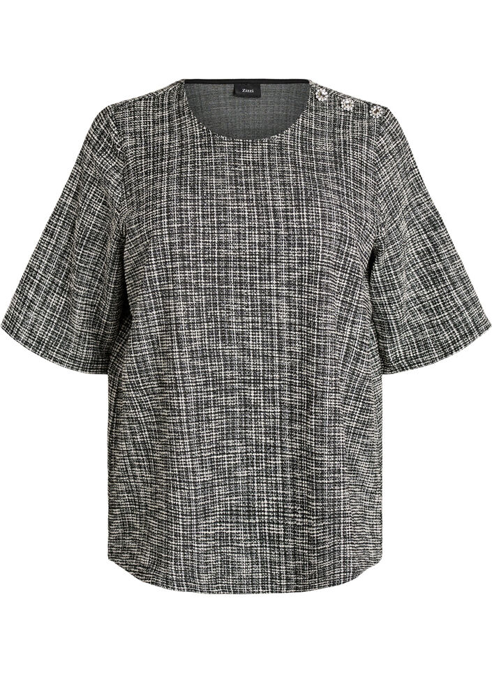 Bluse aus Webstoff mit Knopfdetail, Vanille, Packshot image number 0