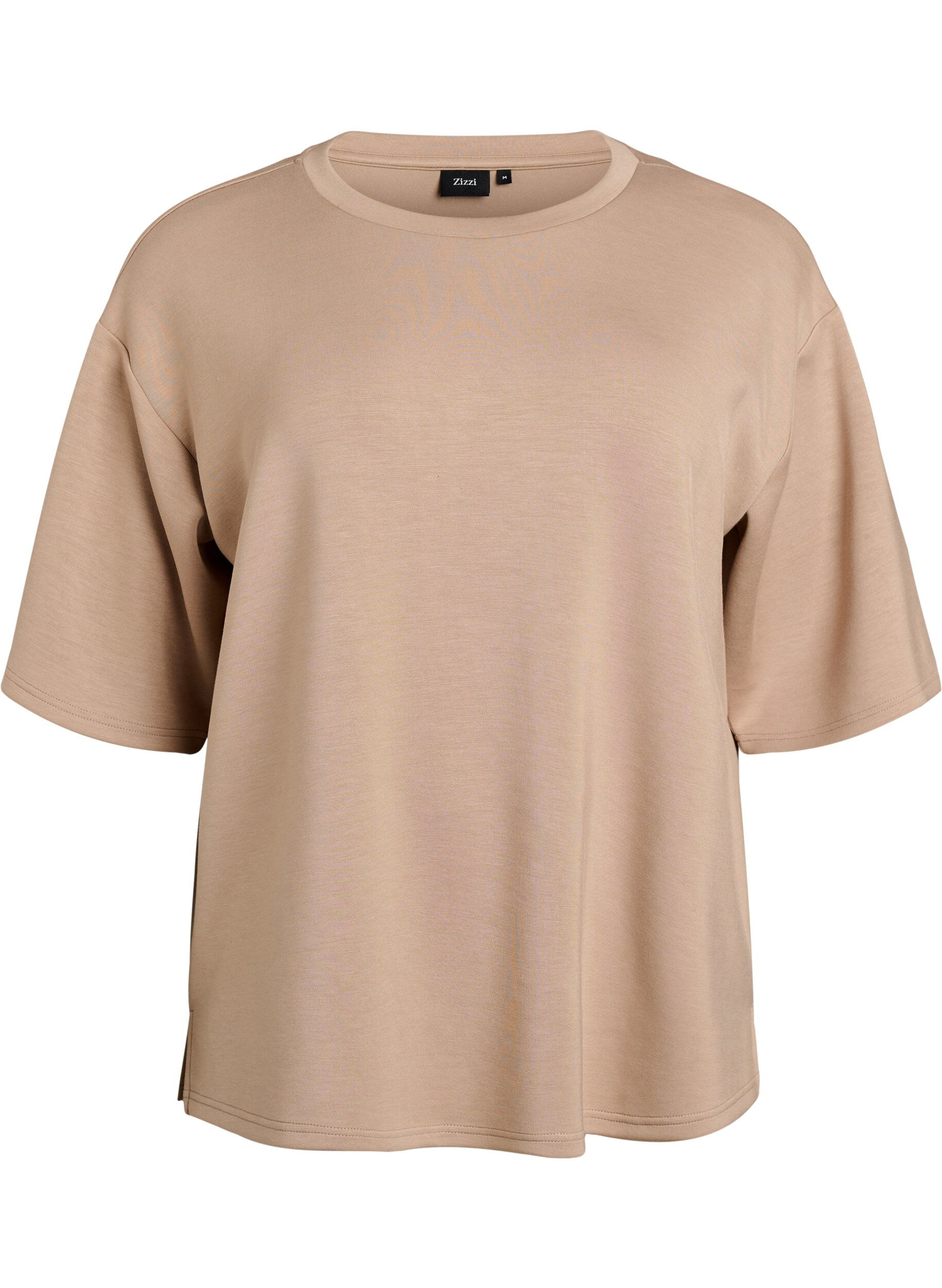 Zizzi Lockeres T-Shirt mit Halbarm, Beige, Packshot image number 0