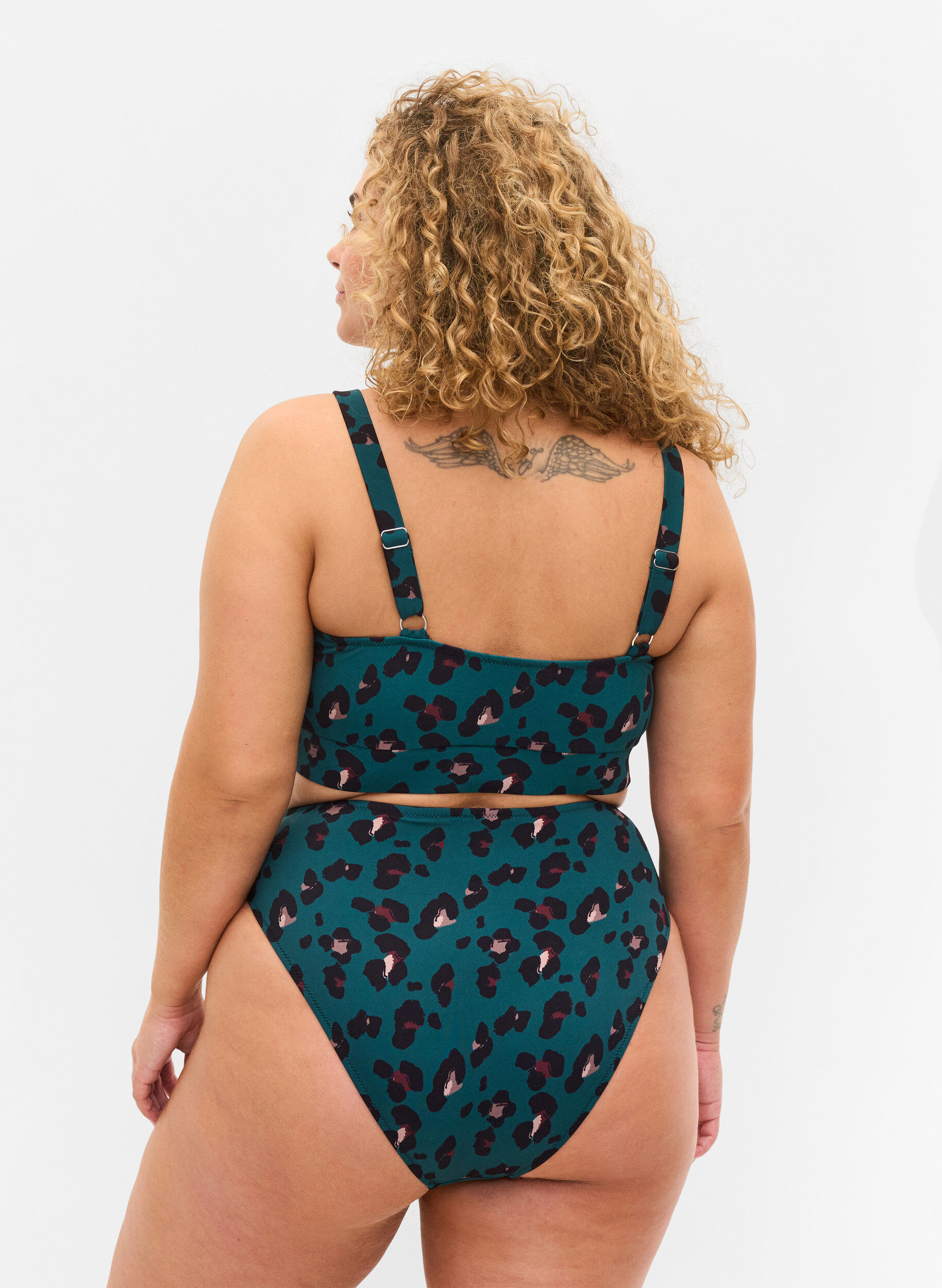 Zizzi Hochtaillierte Bikinihose, Teal Leopard, Model image number 1