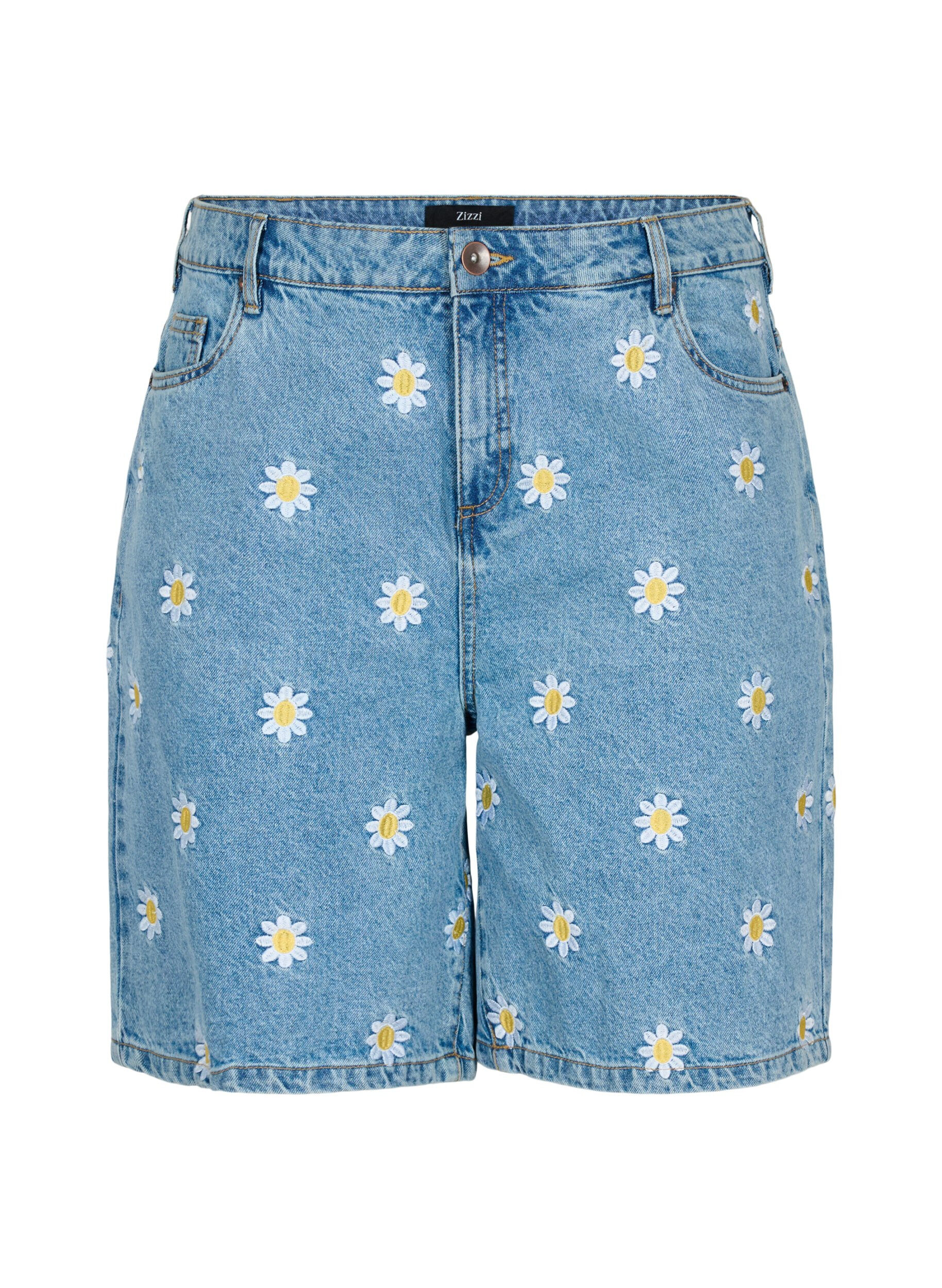 Zizzi Hochtaillierte Mille Shorts mit Blumenstickerei, Light Blue Flower, Packshot image number 0