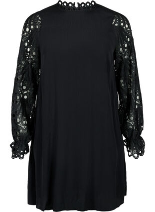 Kleid aus Viskose mit crochet Ärmeln, Black, Packshot image number 0