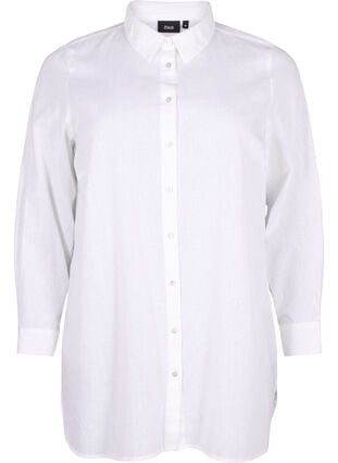 Langes Hemd aus Leinen und Baumwolle, Bright White, Packshot image number 0