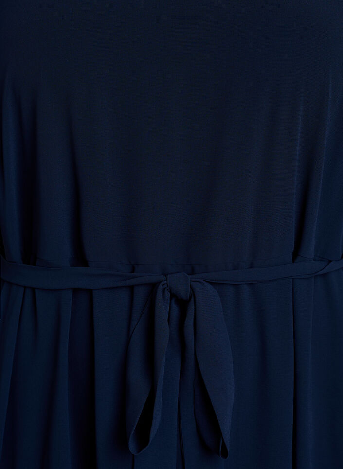 Maxikleid aus Chiffon mit V-Ausschnitt und R&uuml;schensaum, Blau, Packshot image number 2