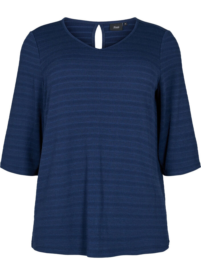 Bluse mit 3/4 Ärmeln und V-Ausschnitt, Navy Blazer, Packshot image number 0