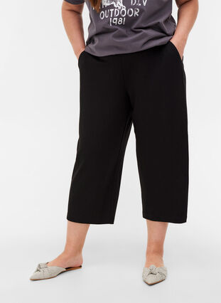 Einfarbige Culotte-Hose mit Taschen, Black, Model image number 2