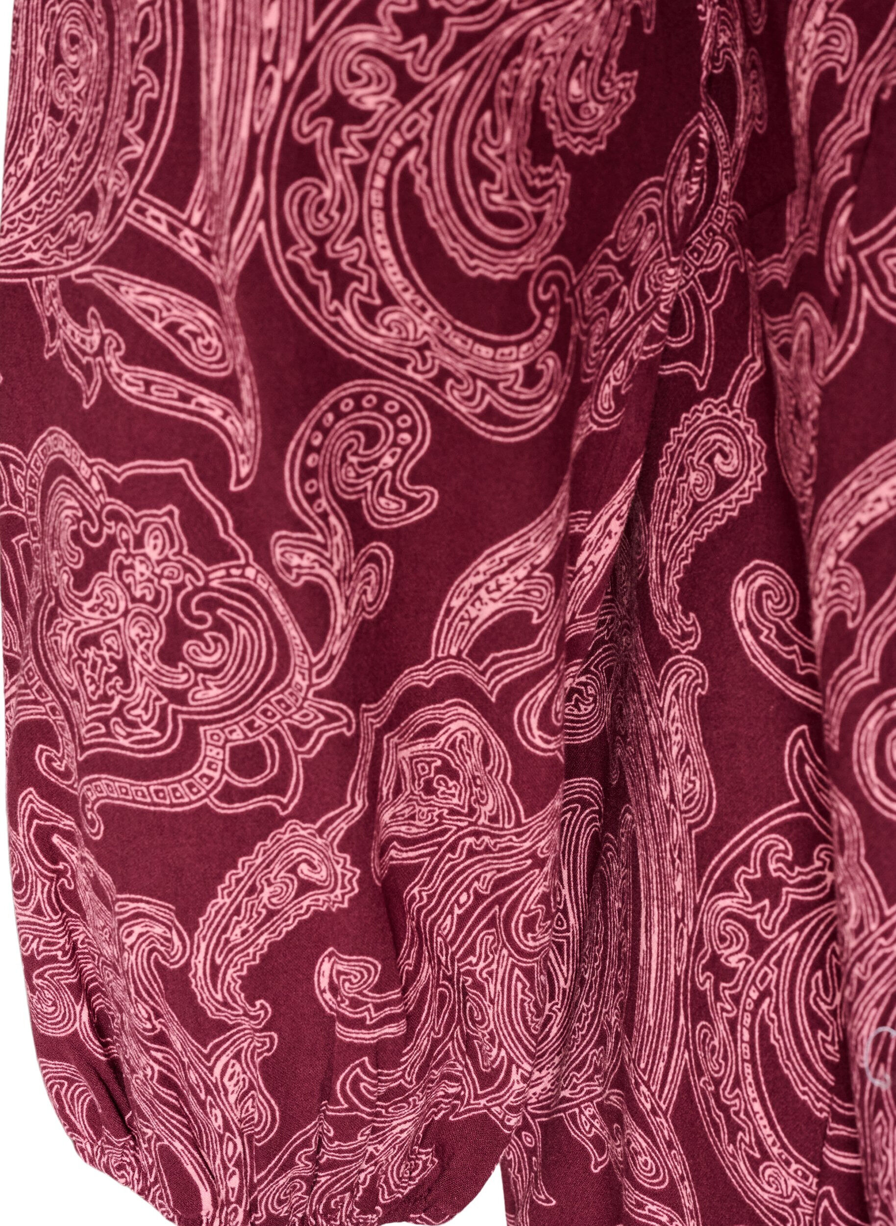 ZizziKurzes Baumwollkleid mit Gummisaum und langen &Auml;rmeln, Dunkles Bordeaux, Packshot image number 3