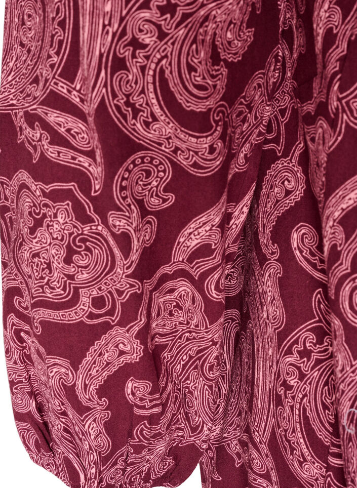 Kurzes Baumwollkleid mit Gummisaum und langen &Auml;rmeln, Dunkles Bordeaux, Packshot image number 3