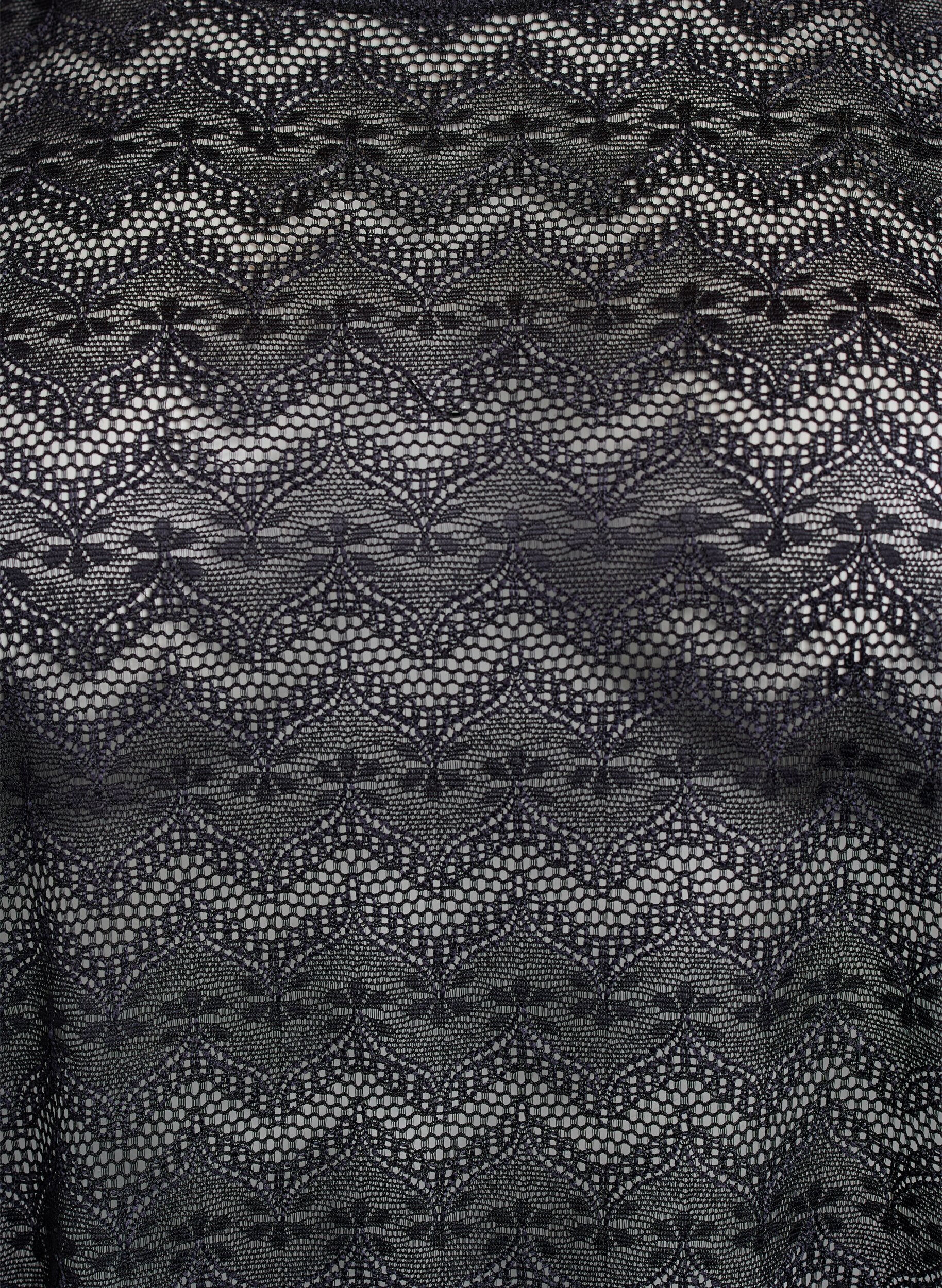 Zizzi Spitzenbluse mit kurzen &Auml;rmeln und wellenf&ouml;rmigem Saum, Schwarz, Packshot image number 2