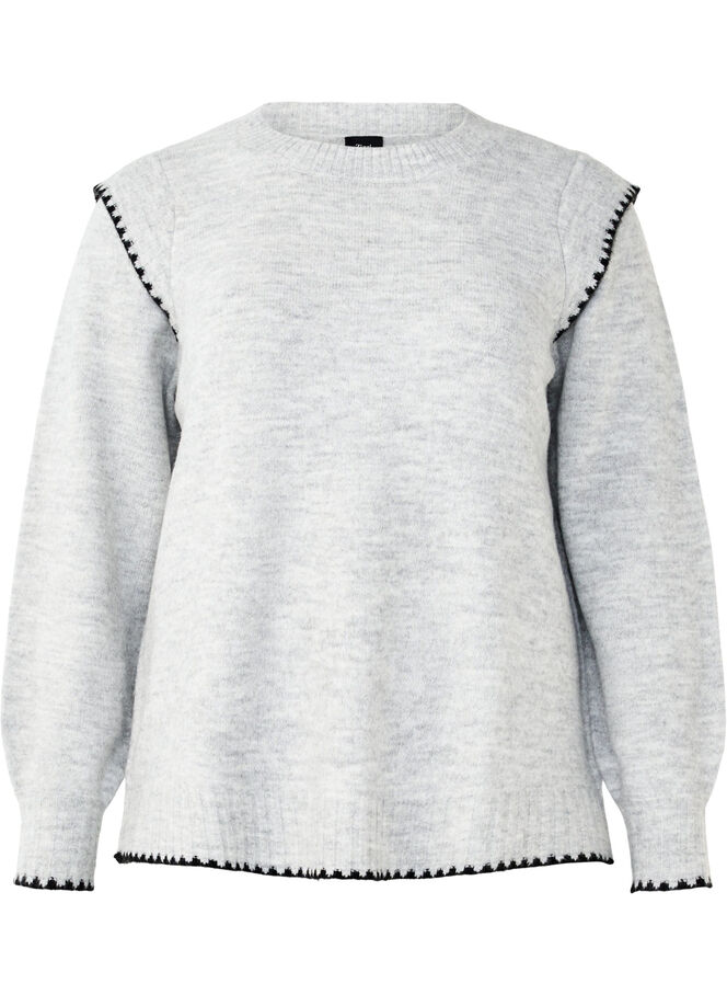 Strickbluse mit Kontrastnähten - Grau - Gr. 42-64 - Zizzi