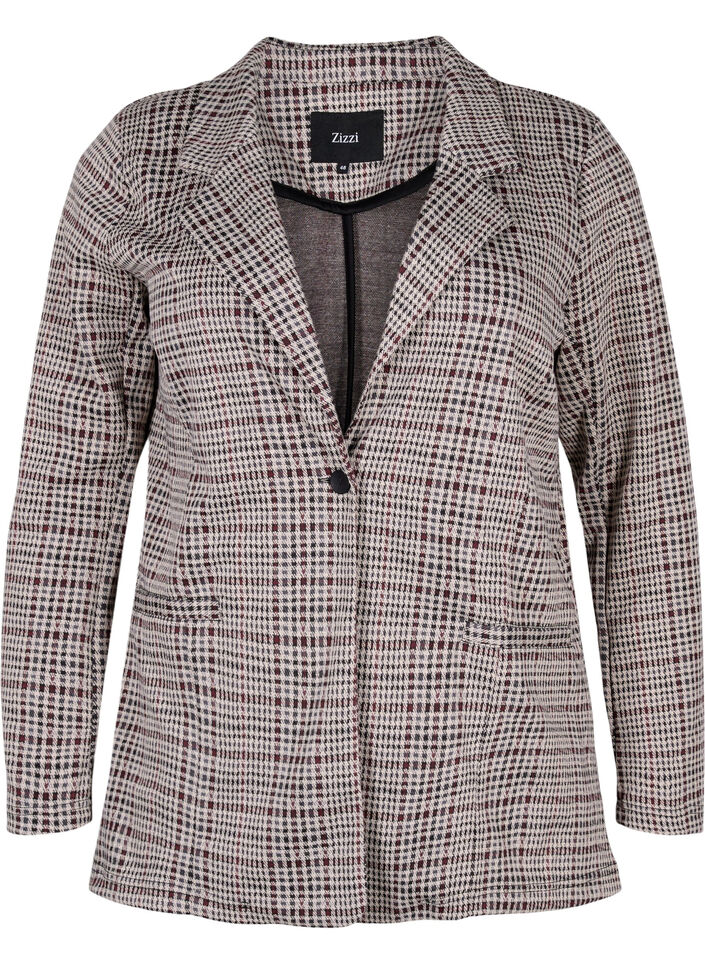 Karierter Blazer mit Knopfverschluss, Brown Check, Packshot image number 0