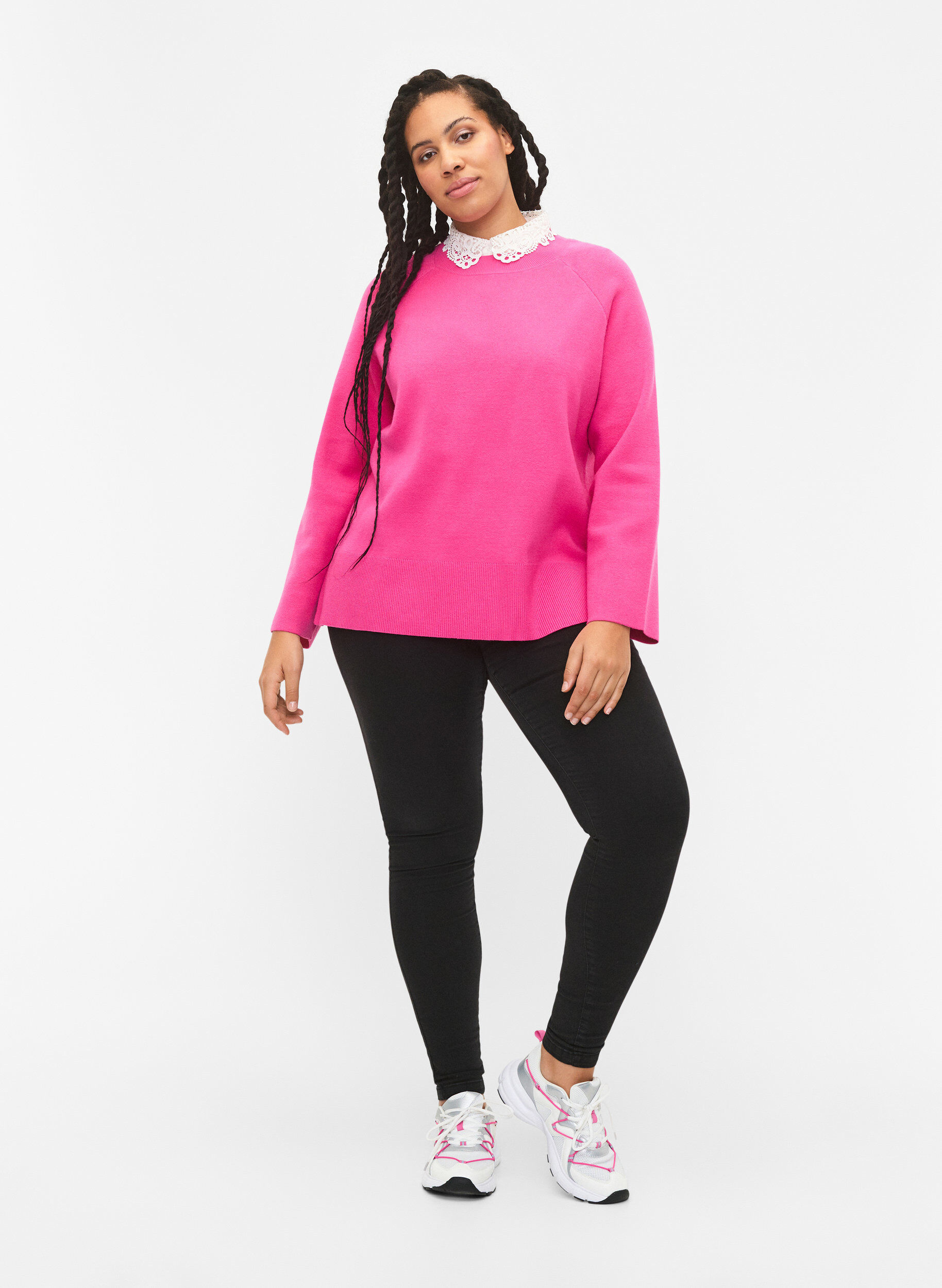 Zizzi Pullover aus Viskosemischung mit Seitenschlitz	, Raspberry Rose, Model image number 2