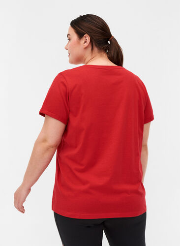 Trainings-T-Shirt aus Baumwolle mit Aufdruck, Haute Red, Model image number 1