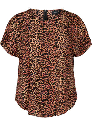 Blusenshirt mit kurzen Ärmeln, Leopard AOP, Packshot image number 0