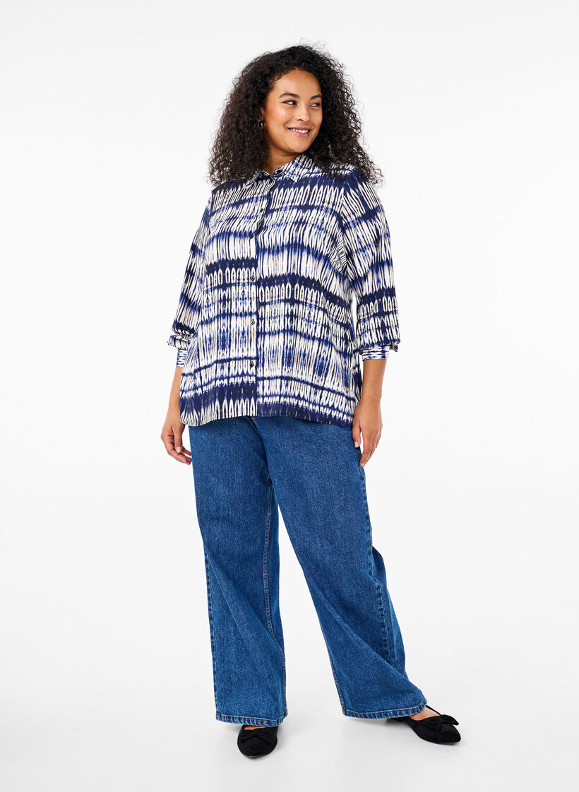 Gemusterte Bluse, Blau, Model image number 1