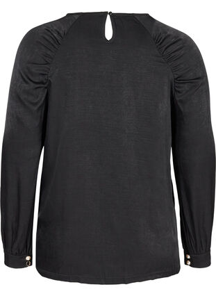 Langarm Bluse mit Faltendetails und dekorativen Knöpfen, Black, Packshot image number 1