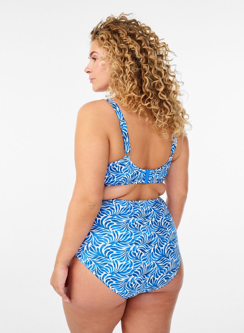 Bikini-Slip mit Print und hoher Taille, Blau, Model image number 1