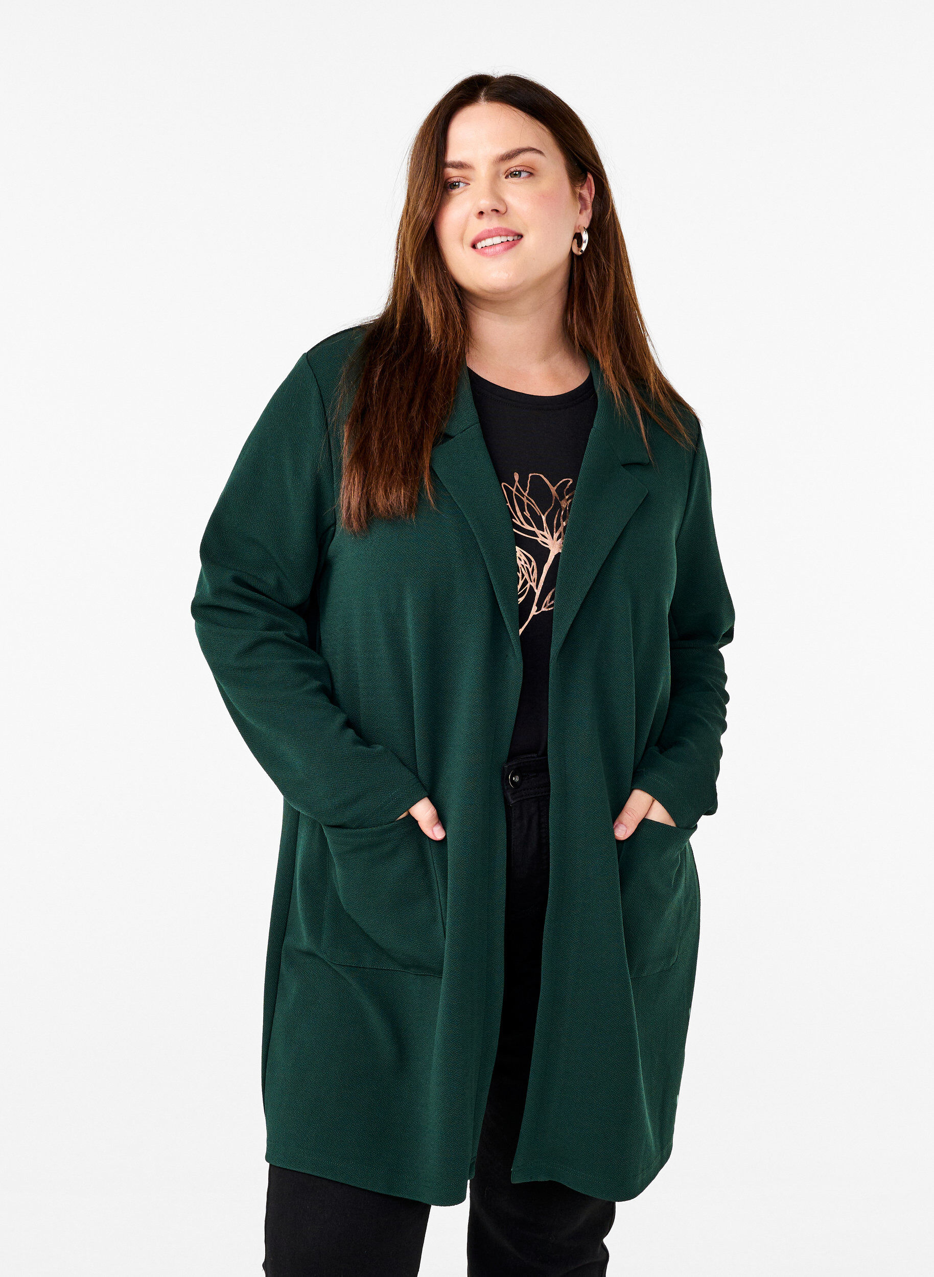 Lange Blazer mit Taschen, Gr&uuml;n, Model