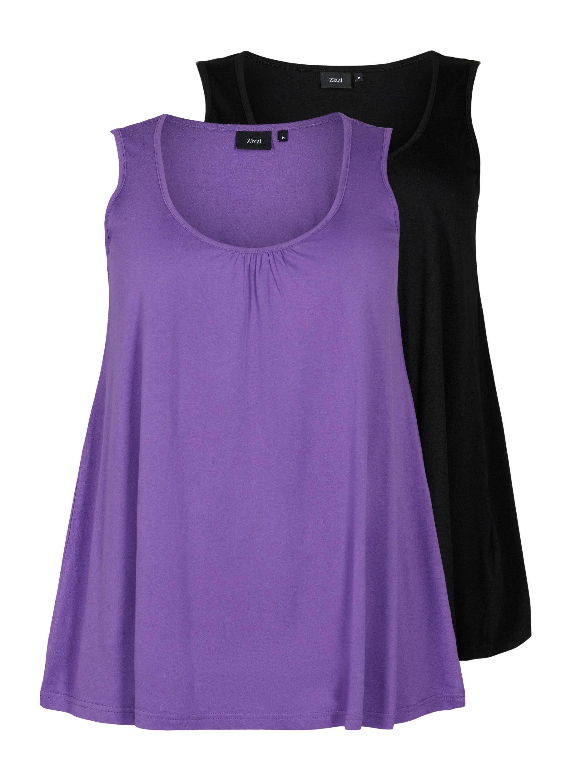 Zizzi 2er-Pack Tops aus einer Baumwollmischung, Deep Lavender/Black, Packshot image number 0