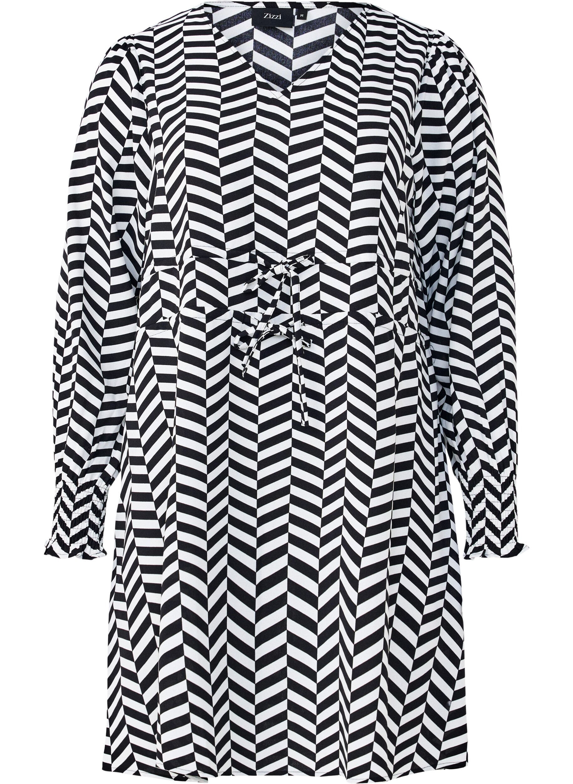 Zizzi Kleid mit Bindeg&uuml;rtel in der Taille, Schwarz, Packshot image number 0