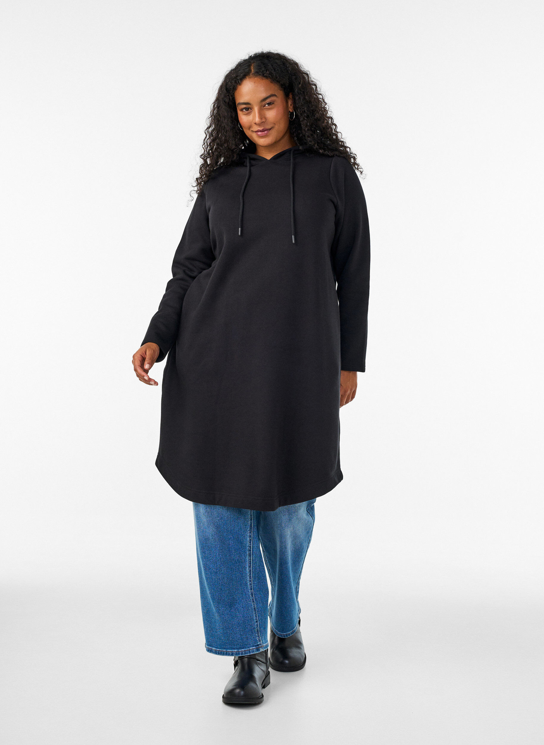 ZizziKapuzen-Sweatkleid mit Taschen, Schwarz, Model image number 0