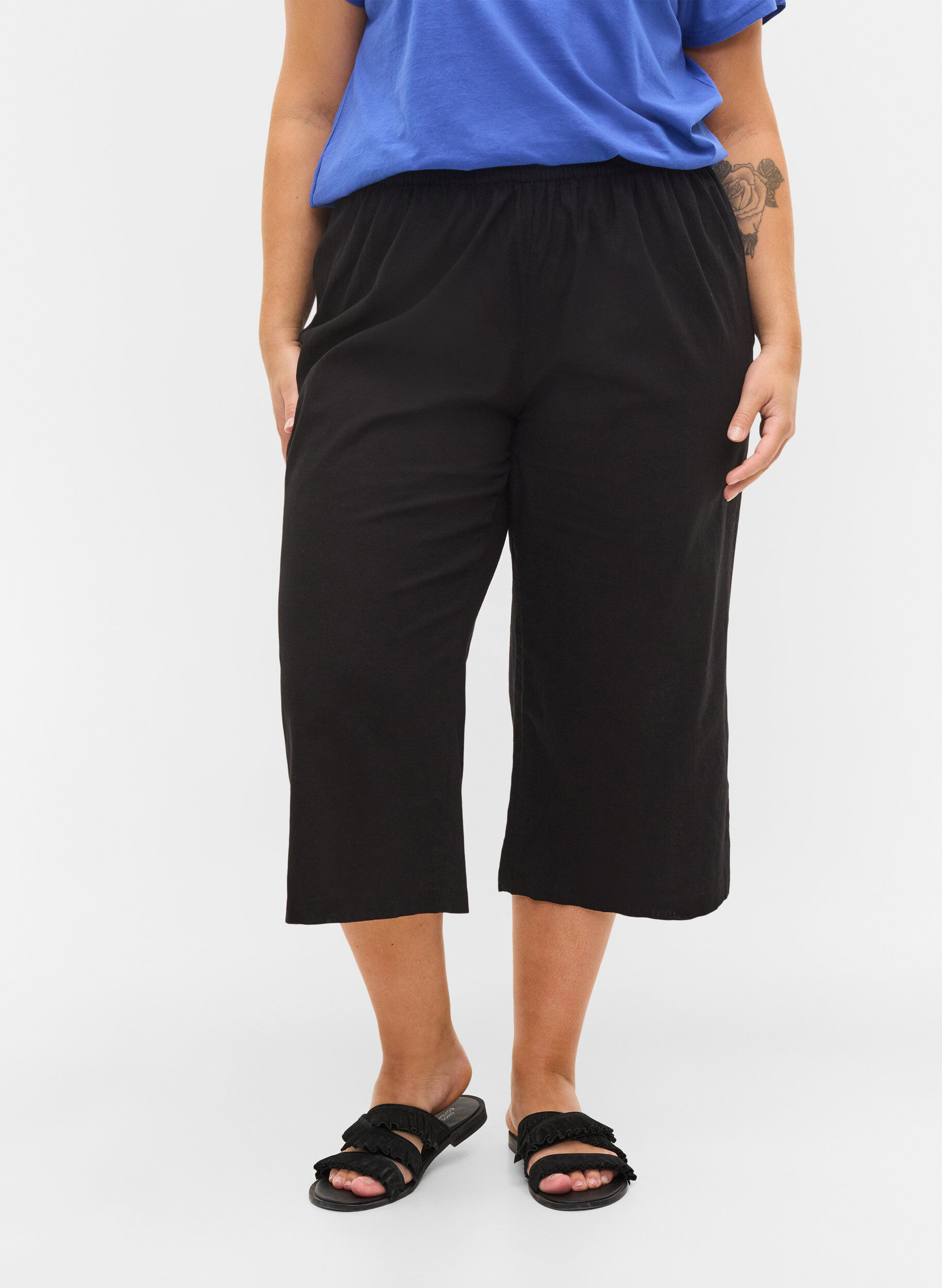 Zizzi 7/8 Hose aus einer Baumwollmischung mit Leinen, Black, Model image number 2
