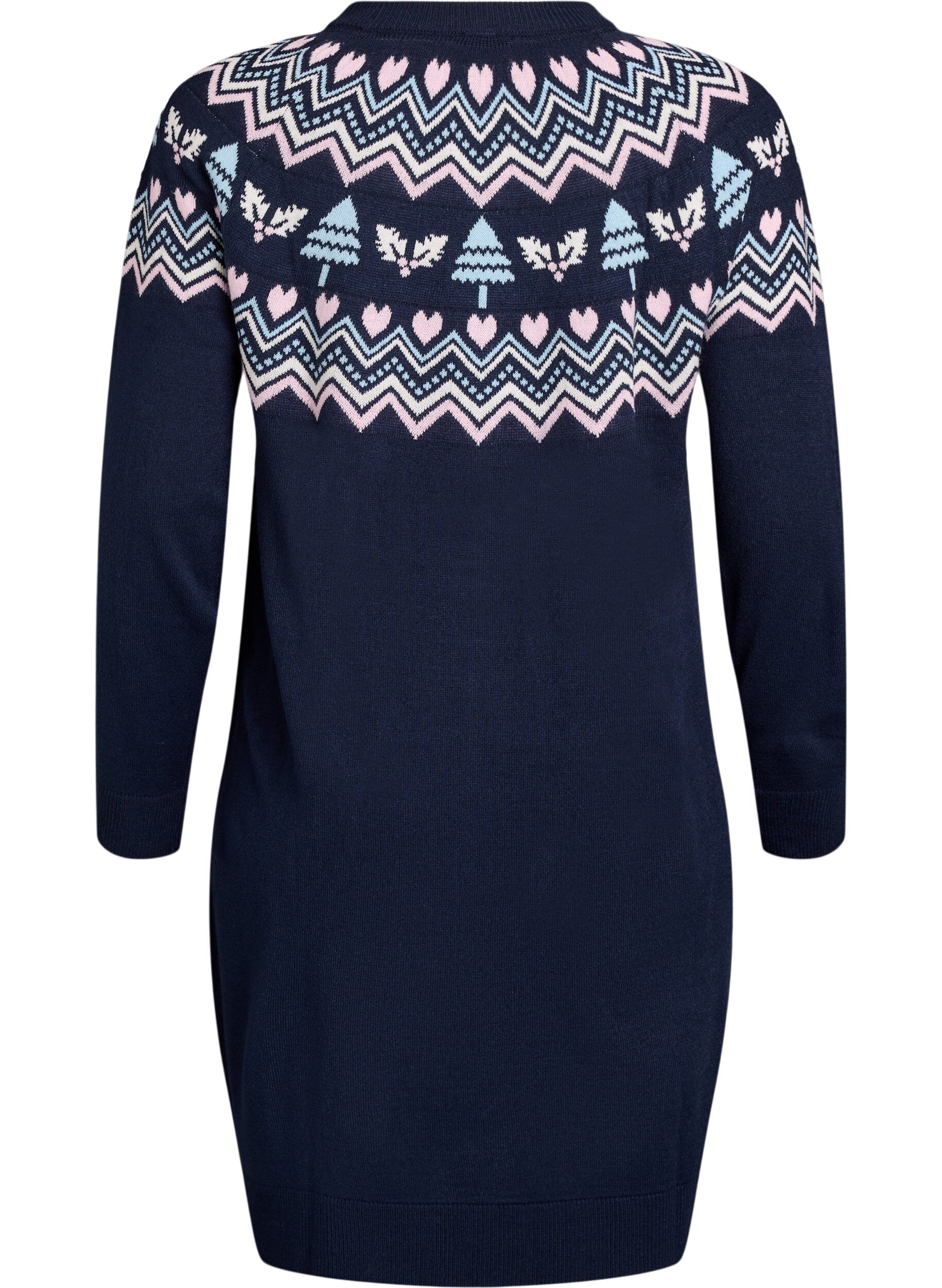 Zizzi Kurzes Strickkleid mit Jacquardmuster und weihnachtlichen Motiven, Blau, Packshot image number 1
