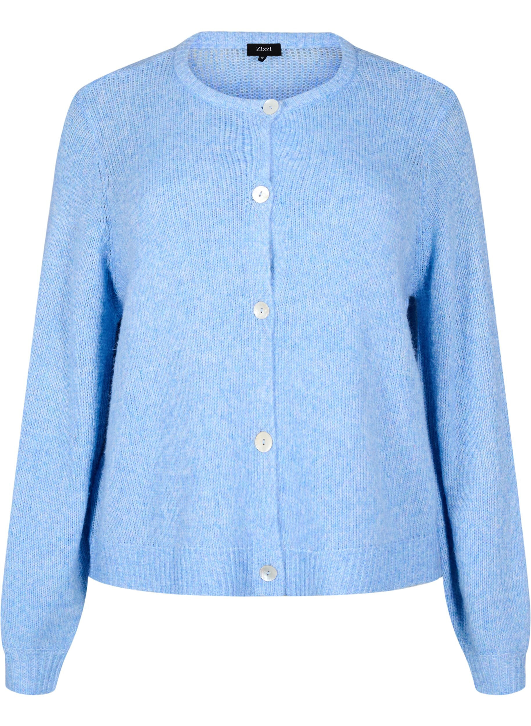 Zizzi Strickjacke mit Wolle und Kn&ouml;pfen, Della R. Blue Mel., Packshot image number 0