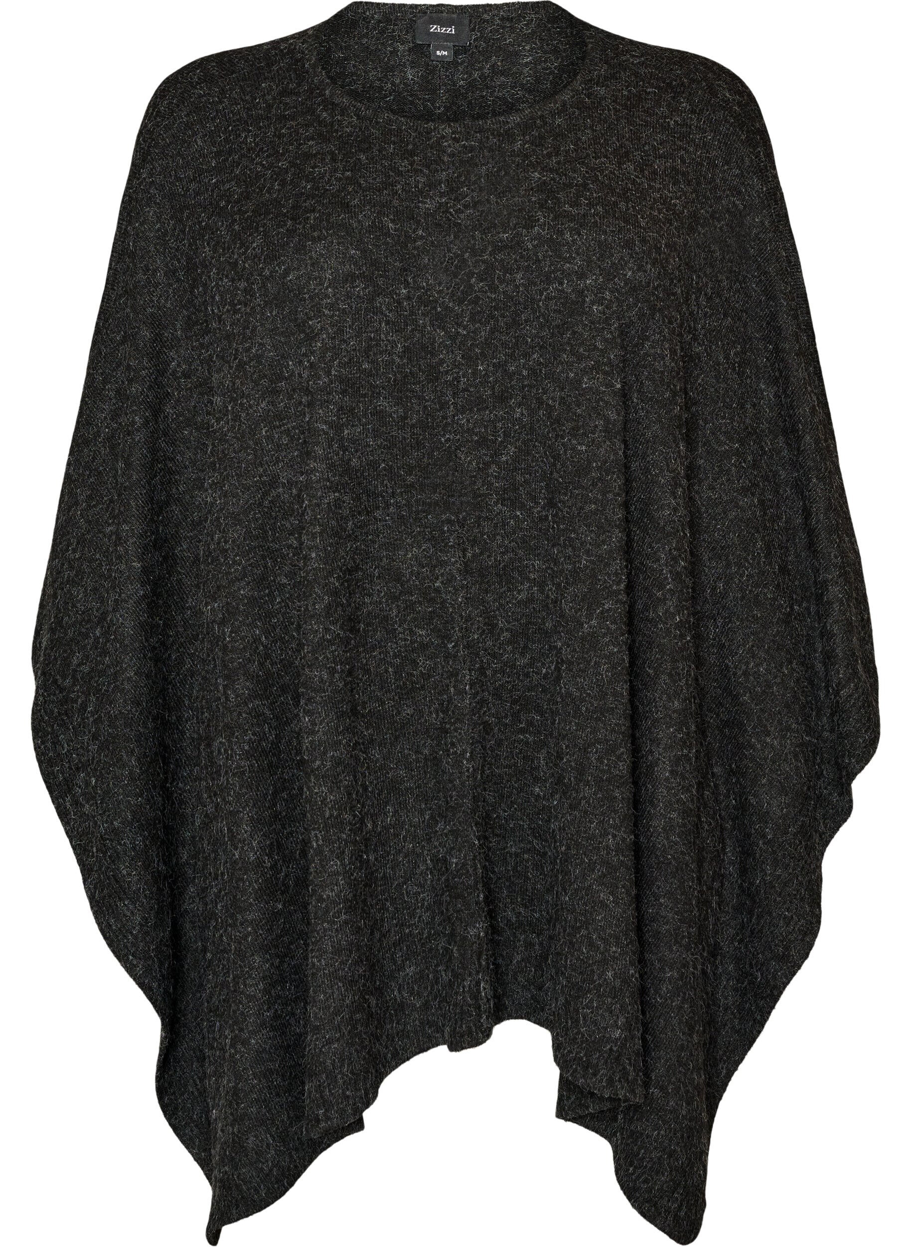 ZizziStrickponcho mit Rundhalsausschnitt, Grau, Packshot image number 0
