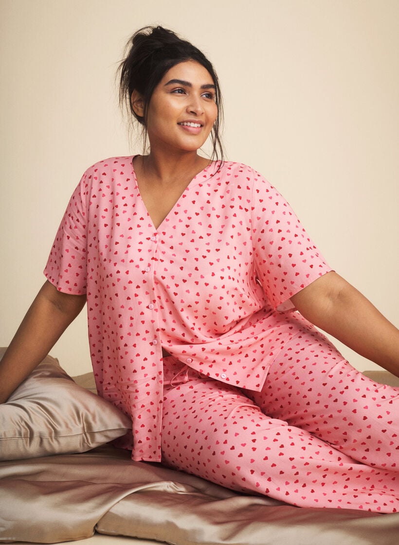 Bedrucktes Pyjama-Oberteil aus Viskose, Pink Icing W. hearts, Image
