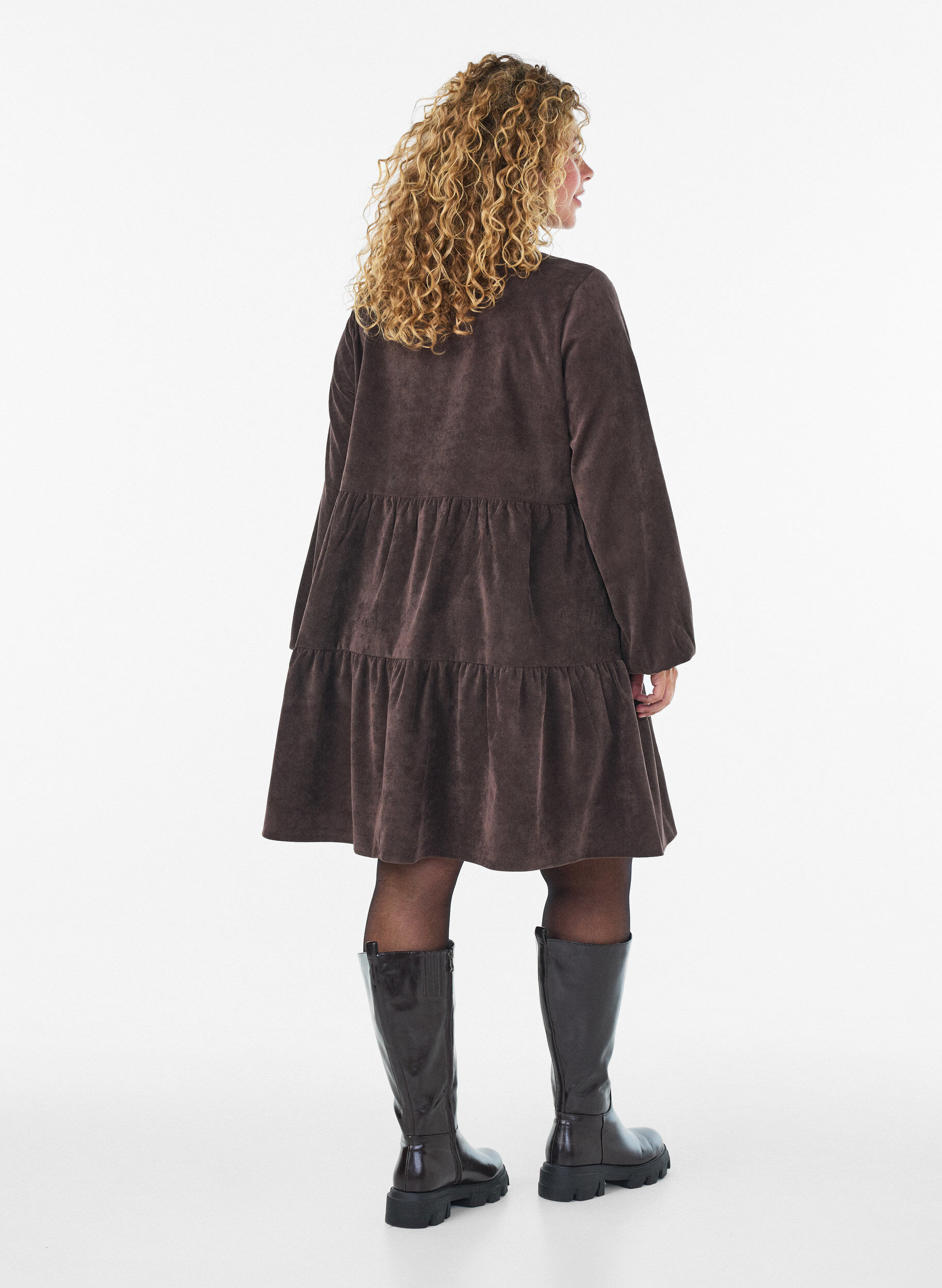 ZizziCordkleid in A-Linie mit Stehkragen, Braun, Model image number 2